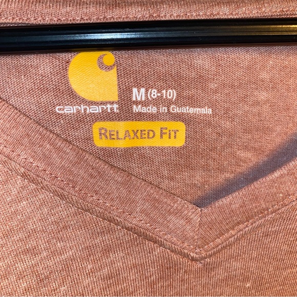 Carhartt Midweight Pink V-Neck Relaxed Fit Long Sleeve Tee, M - Picture 3 of 4